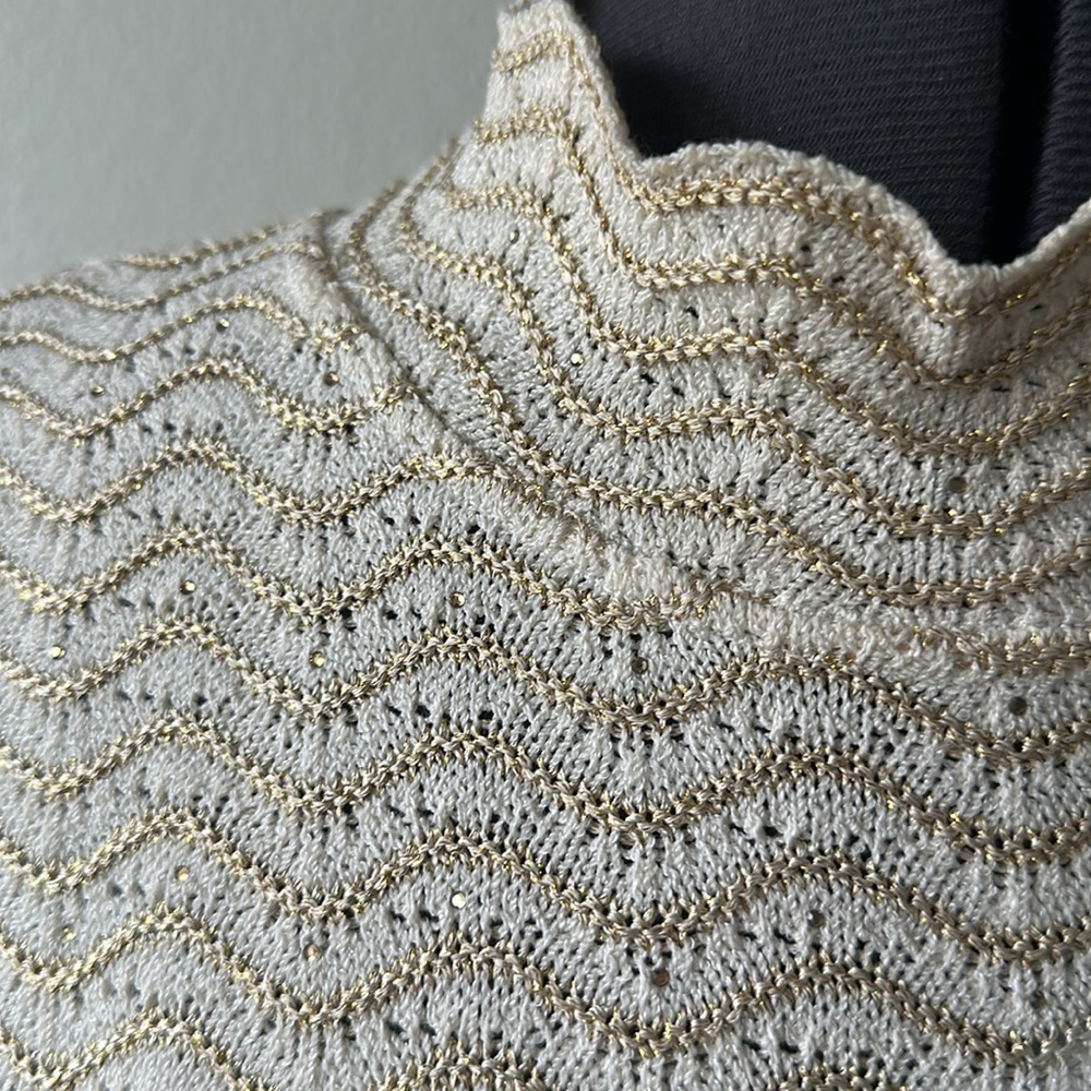 St. John top luxury gold and cream mock turtle neck zipper shoulder dressy Large - Picture 2 of 10